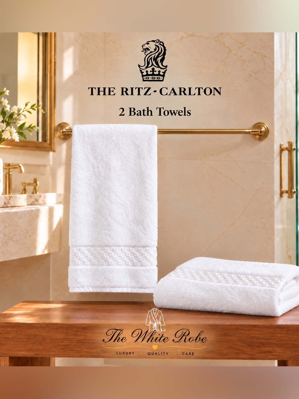 Bath Sheets White Cotton | The Ritz-Carlton | Set of 2 - Picture 8 of 9